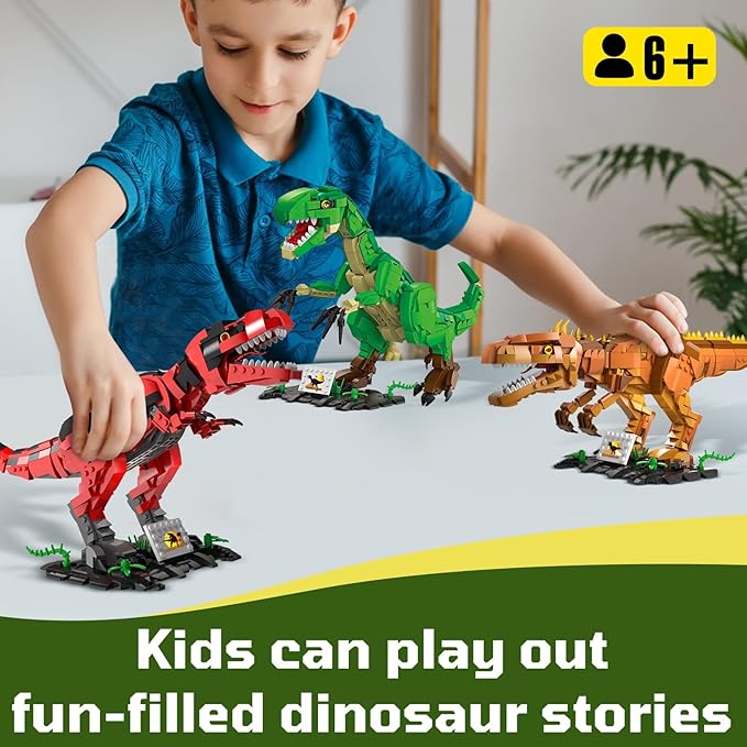 Dinosaur Building Blocks Toys for Kids Ages 6-14 | STEM Building Block Set, Christmas Birthday Gift for Boys Ages 6-8 7-9 8-14 (Brown)