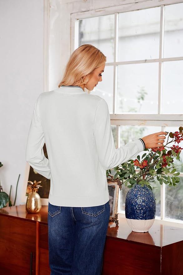 JACK SMITH Quarter Zip Pullover Sweaters for Womens, Rib Polo Sweater Tops | V Neck,Knit,Long Sleeve,Argyle,Open Pattern,Callar,Lightweight,Fashion,Golf Work Business Daily Wear Versatile Pullover Shirt