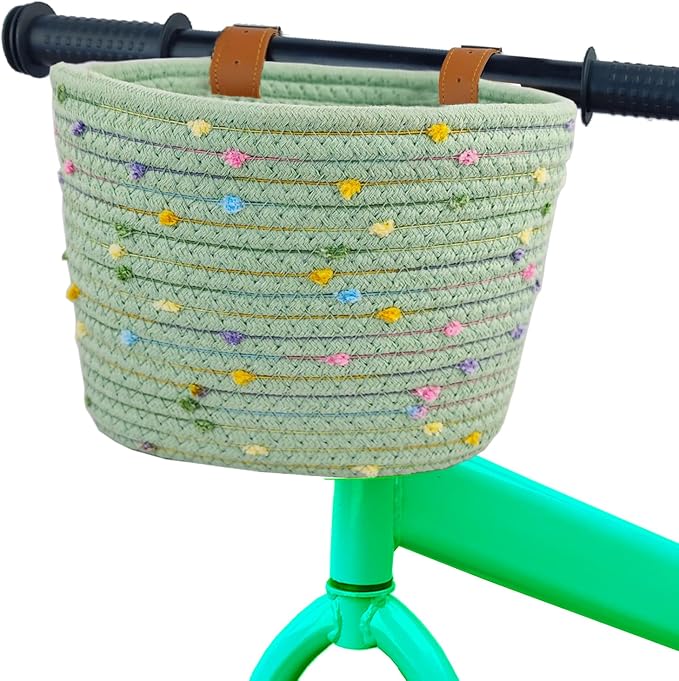 Kids Bike Basket for Boys and Girls, Children's Bicycle Basket Woven With Sisal Rope, Cute Decorative Accessories for Balance Bikes and Scooters