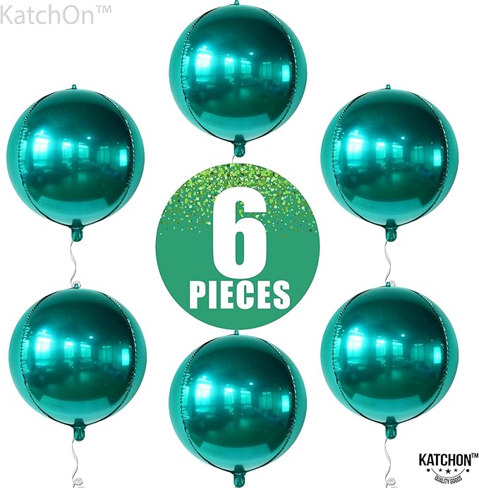 KatchOn, Metallic Emerald Green Balloons - Big 22 Inch, Pack of 6 | Dark Green Mylar Balloons, Emerald Green Foil Balloons for Emerald Green Party Decorations