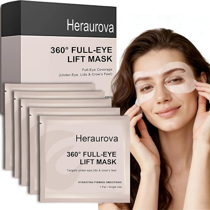 Aurova Beauty Eye Mask, Aurova Collagen Full Eye Masks, 360 Full Coverage Eye Patches with Collagen & Vitamin C, Nourishing and Non Irritating, For Puffy Eyes and Dark Circles, 5 Pairs