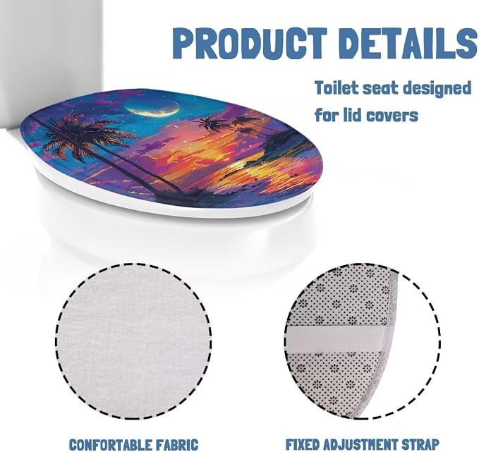 Tropical Toilet Lid COver Elongated Coconut Tree Toilet Seat Cover Machine Washable Fuzzy Toilet Seat Cover Bathroom Decoration