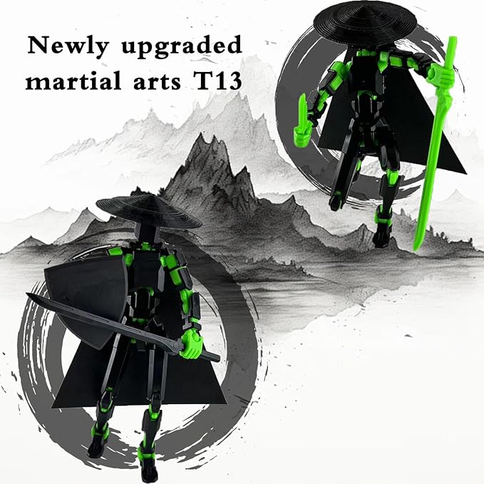 Already Assembled T13 Action Figure,Dummy 13 T13 Multi-Jointed Movable,for Collectors Desktop Decorations t-13 Movability 3D Printed Toys (Black Green)