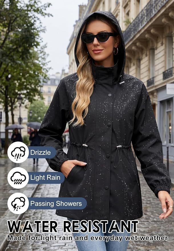 Zando Rain Jacket Women Waterproof - Lightweight Rain Coat with Hood Windbreaker Trench Raincoat for Women 2026 S-2XL