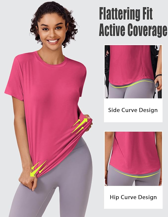 PINSPARK Soft Workout Tops for Women UPF 50+ Sun Protection Shirt Quick Dry Athletic Running Hiking Travel Basic Tee Shirts