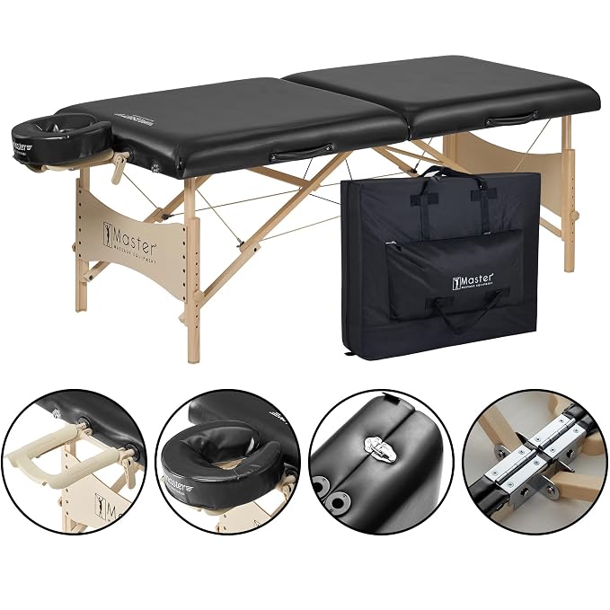 Master Massage 30" Balboa Massage Table Beauty Bed Package with Extra Music Master Universal/Cresenct Sound Face Cradle Cushion - Black