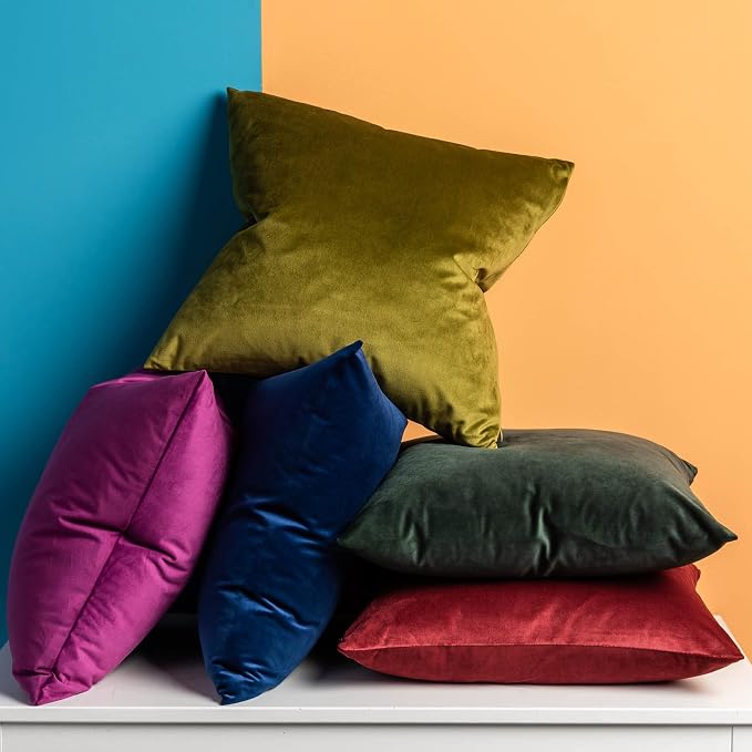 Throw Pillow Covers Set of 2 Velvet Cushion Covers 14x14,Olive Green | Decorative Pillow Covers with Invisible Zipper for Couch Sofa Bed Living Room Bedroom Home Decor