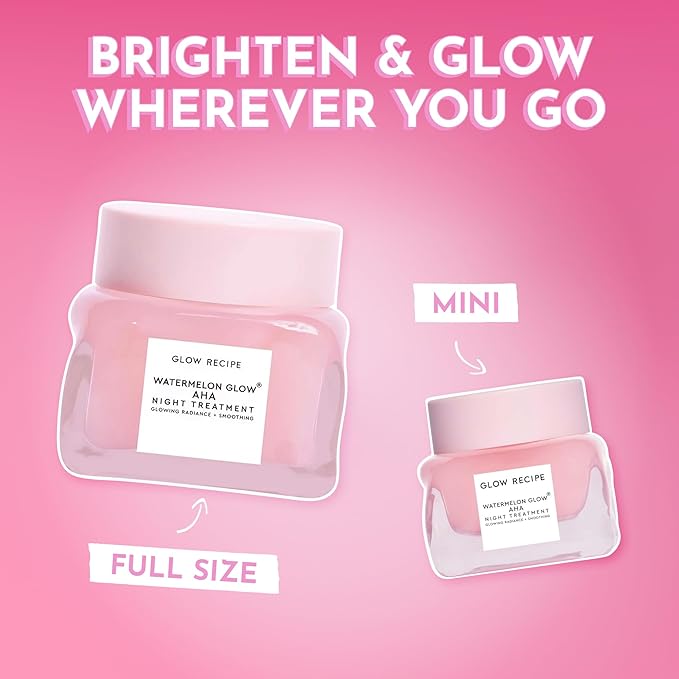 Glow Recipe Travel Size Watermelon Glow AHA Night Treatment - Overnight Resurfacing Mask with AHA Complex, Hyaluronic Acid, Niacinamide & Watermelon Enzymes for Smooth, Glowing, Even-Toned Skin (25ml)