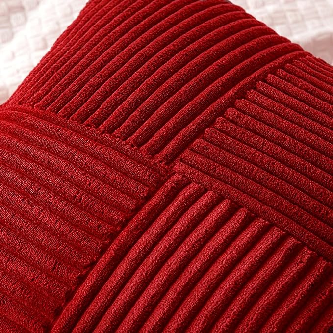 MIULEE Christmas Red Decorative Throw Pillow Covers for Couch 18x18 Inch | 2 Pack, Boho Farmhouse Pillow Covers, Soft Cross Corduroy Patchwork Textured Cushion Cases For Bed Sofa