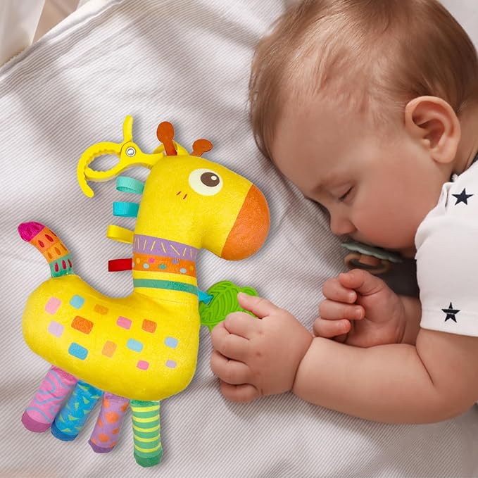 Baby Hanging Toys, Plush Animal Stuffed Sensory Toys for Carseat Stroller Car Seat Crib Play Gym, Baby Toys for 0 3 6 9 12 Months, Baby Boys and Girls Gift (Giraffe)