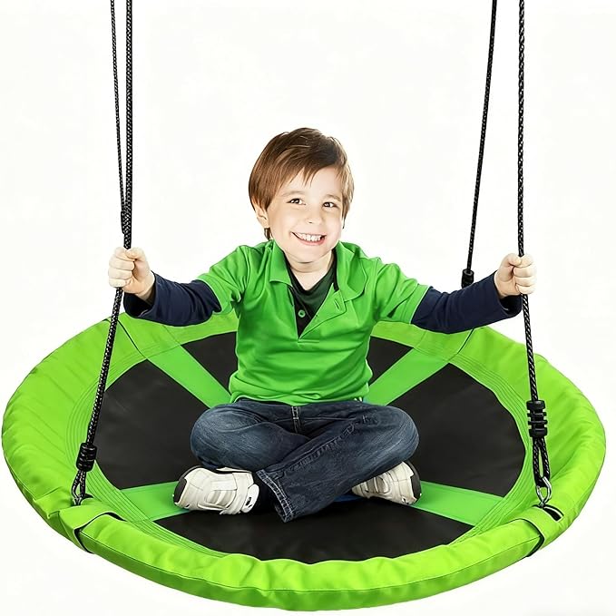 Saucer Tree Swing 40 Inch 600lb Weight Capacity with 2pcs Hanging Straps, 900D Oxford Fabric Waterproof Durable Steel Frame and Carabiner for Kids Adults with Pillow,for Backyard (Green)