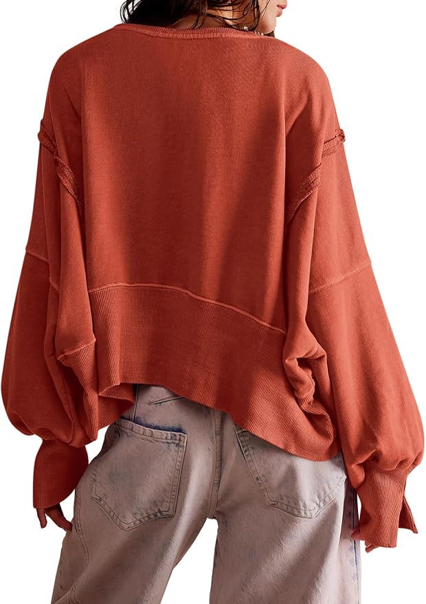 Zwurew Womens Casual Sweatshirt Cropped Shirts | Loose Fit, Tee Top, Pullover, Crop Hem, Design Trim, Daily Tops