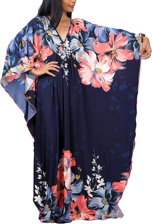 Venasha Womens Caftan Floral Print Kaftan Dress Short Sleeve Swimsuit Cover up Loungewear for Summer
