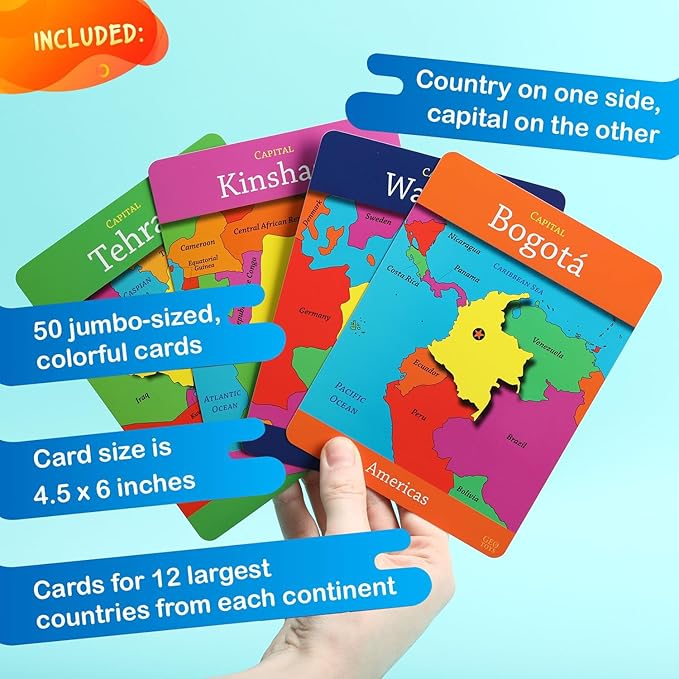 Geotoys GeoCards, World & USA Flash Cards Geography Game, Kids Card Game for Home, School & Travel, States and Capitals Flash Cards, Card Games for Families, Kids Educational Games Ages 4 and Up