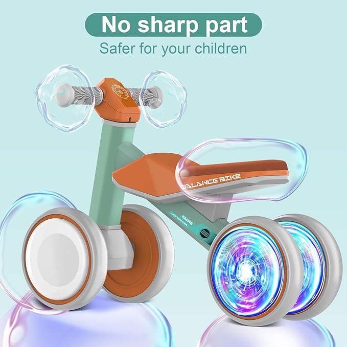 Colorful Lighting Baby Balance Bike Toys for 1 Year Old Boys Girls Gifts, Toddler First Bike 12-24 Months with Adjustable Soft Seat, 4 Silent Wheels Ride on Toy, Perfect First Birthday Gifts