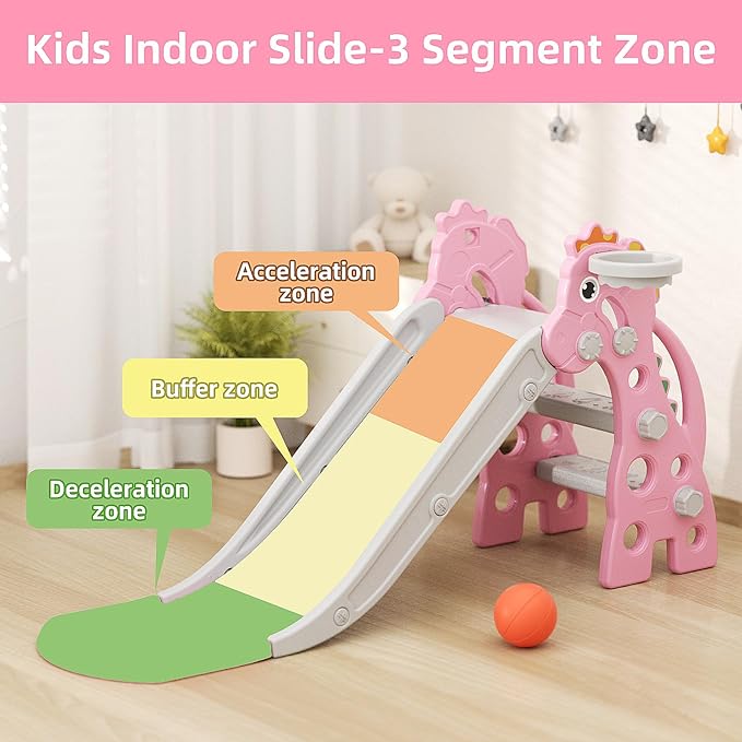 67i 3 in 1 Toddler Slide - 46.8 Inch Long Slide, 10-Min Easy Assembly, Foldable Anti-Tip Stable, Small Indoor Mini Slide for Toddlers 1-3, Baby Inside Slide Resbaladilla Indoor Outdoor Gift (Pink)