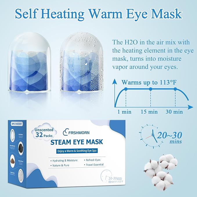 Steam Eye Mask, Heated Eye Mask Warm Compress for Eyes, Disposable Steam Mask for Sleep, Spa, Travel Must Have for Rest, Relaxation Gifts (Unscented, 32Packs)