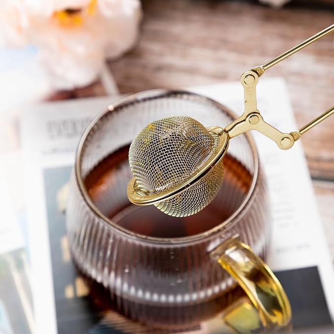 Yinder 40 Pcs Loose Leaf Tea Infuser Stainless Steel Mesh Snap Tea Ball Strainers with Handle Metal (Gold)