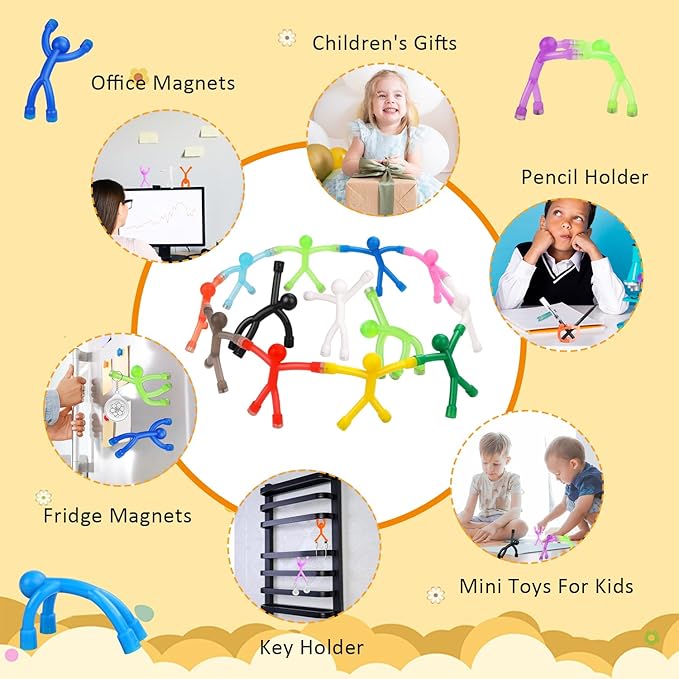 12Pcs Magnetic Toys,Colourful Travel Magnetic Men,Fridge Magnets for Kids,Whiteboard,Easter,Refrigerator,Office