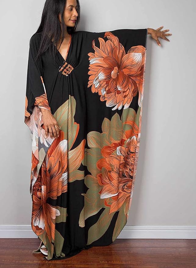 Venasha Womens Caftan Floral Print Kaftan Dress Short Sleeve Swimsuit Cover up Loungewear for Summer