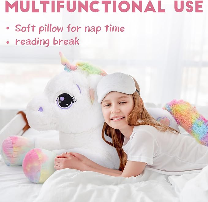 Tezituor 43in Giant Unicorn Plush Toys,Big White Unicorn Stuffed Animals,Lovely Birthday Decorations for Children,Great Unicorns Gifts for Girls on Christmas or Childred's Day.