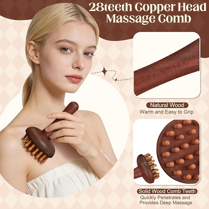 ProSuites 3 Pcs Wooden Head Scalp Massager Comb, Long Handle Head Massage Tool for Relaxation Hair Gua Sha Comb