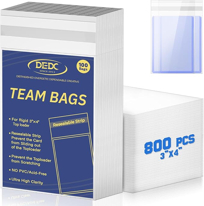 DEDC 800 Pcs Card Sleeves Team Bags for Trading Cards，Team Bag Fit 3x4 Top Loaders for Trading Card Shipping Sports Graded Card Sleeves Protector
