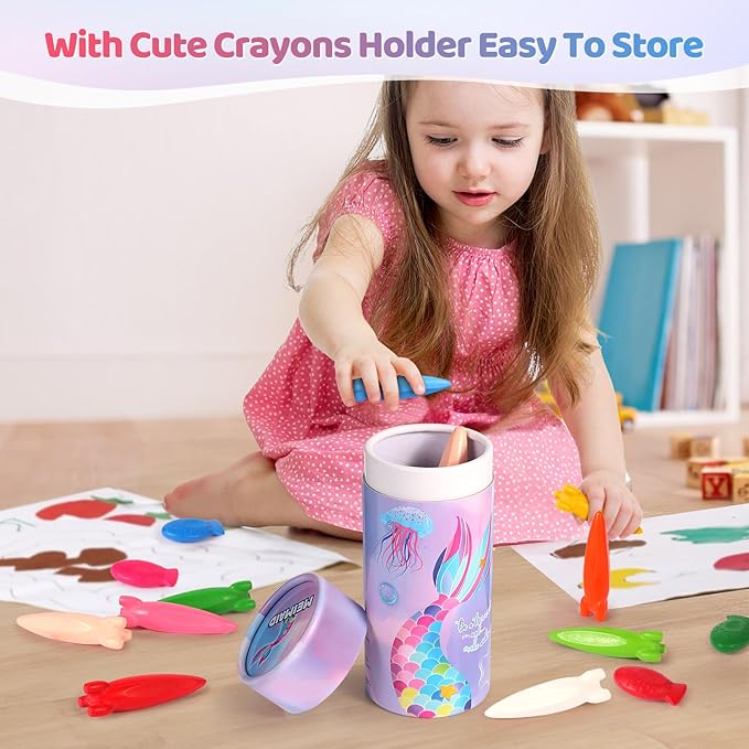 DreamCandy Rocket and Fish-Shaped Crayons,18PCS Non Toxic Washable Toddler Crayons for Kids and Toddlers,Art Supplies Drawing Coloring Crayon Set,Gift for Girls and Boys,Back to School