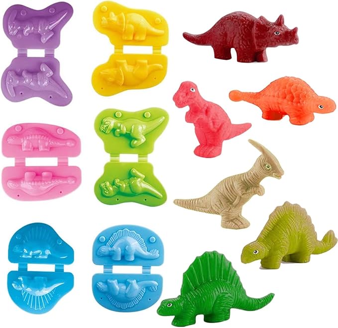 Unleash Creativity with 6 Unique Dino Molds Dough Toys Dough Accessories Set Whit 5 Bright Color .Ideal as a Gift for Kids Aged 3-4-8 Years