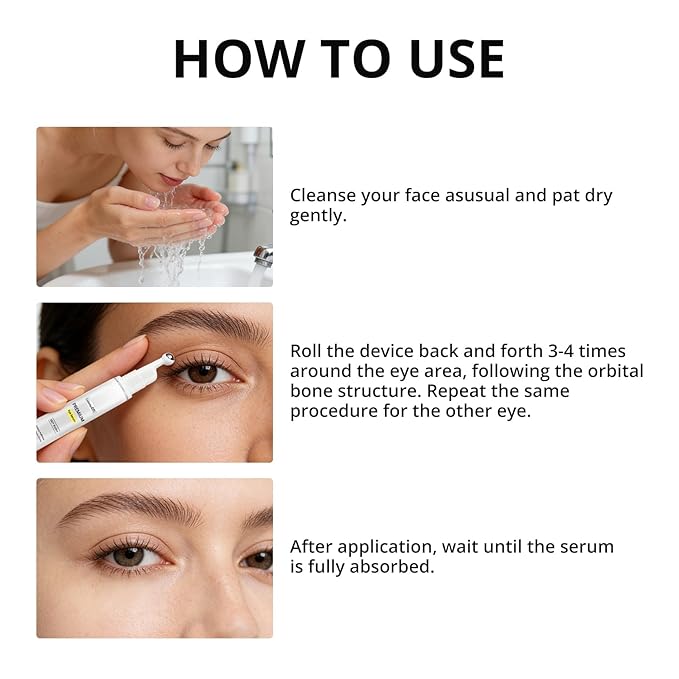 Premium Eye Serum with 360° Roller, Reduce Puffiness, Fade Dark Circles, Anti-Wrinkle, 15ML/0.51FL.OZ