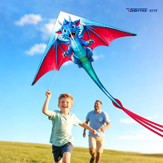 SGftre 3 Piece Set Butterfly Delta Octopus Kites for Kids and Adults，Easy to Fly for Outdoor Adults Children Line Kite for Kids Toy (Blue Dragon+ Delta+Octopus Red, 3)