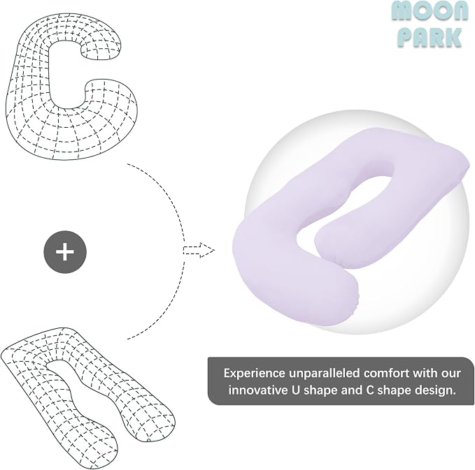 MOON PARK Pregnancy Pillows for Sleeping - U Shaped Full Body Maternity Pillow with Removable Cover - Support for Back, Legs, Belly, Hips - 57 Inch Pregnancy Pillow for Women - Purple
