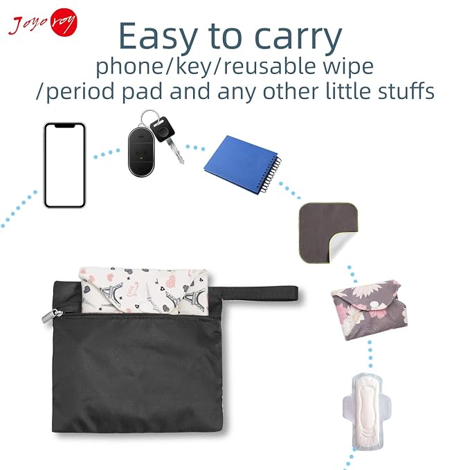Joyo roy Small Wet Bag Mini Wet Bag Period Bag Black for Private Secret Waterproof Reusable for Girls Women Multi Use for Mama Cloth/Menstrual Pads/Sanity Cups/Breast Pads/Make Up Remover Pads