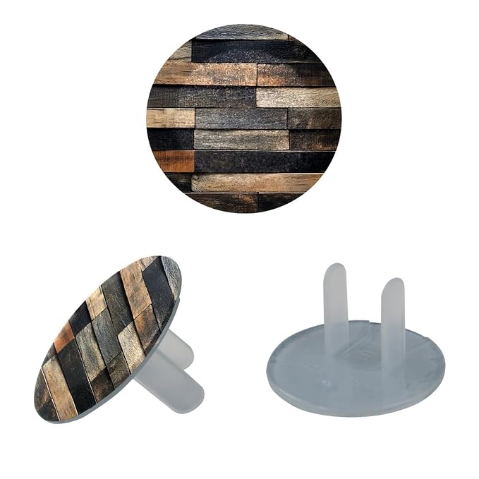 Outlet Covers (12/24 Pack)– Dark Grey Wooden (1) Outlet Plug Covers – Baby Safety Child Proof