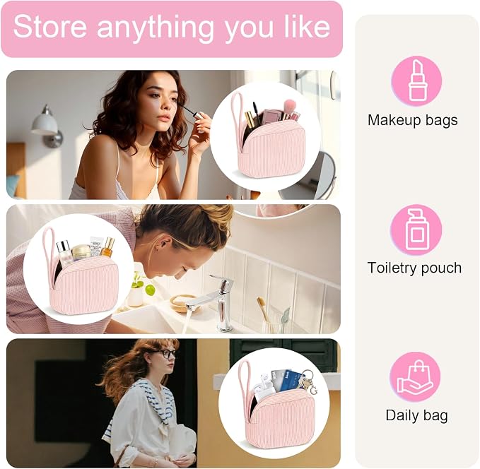 Corduroy Period Pouch for Women, Cute Sanitary Pad Pouch with Zipper, Portable Tampon Holder for Purse, Sanitary Napkin Storage Bag for Travel (BB Pink)
