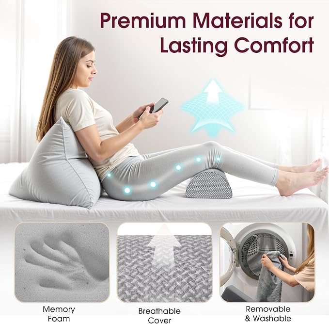 TranquilRelax Knee Pillow for Back Sleeping Memory Foam Half Moon Bolster Pillow for Legs, Under Knee Support, Ankle & Foot Comfort Orthopedic Pillow for Side Sleepers (Grey, 20.4" x 8" x 4.9")