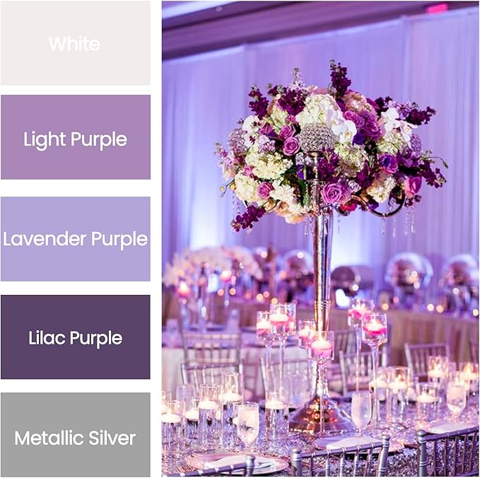 PartyWoo Crepe Paper Streamers 6 Rolls 492ft, Pack of Metallic Silver, Light Purple, Lilac, Lavender Purple, White Crepe Paper for Birthday Decorations, Baby Shower Decorations (1.8 Inch x 82 Ft/Roll)