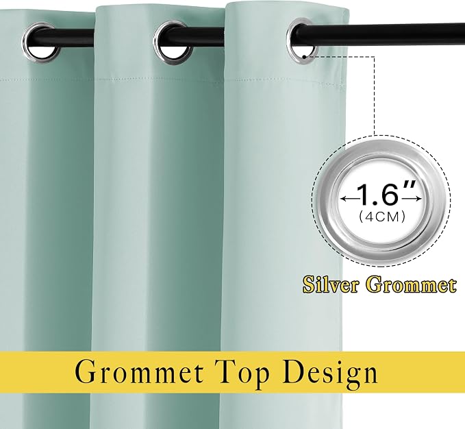 NICETOWN Room Darkening Curtains for Bedroom, Window Treatment Thermal Insulated Solid Grommet Window Treatments Sound Reducing for Living Room, Aqua Blue, Set of 2, W52 x L90