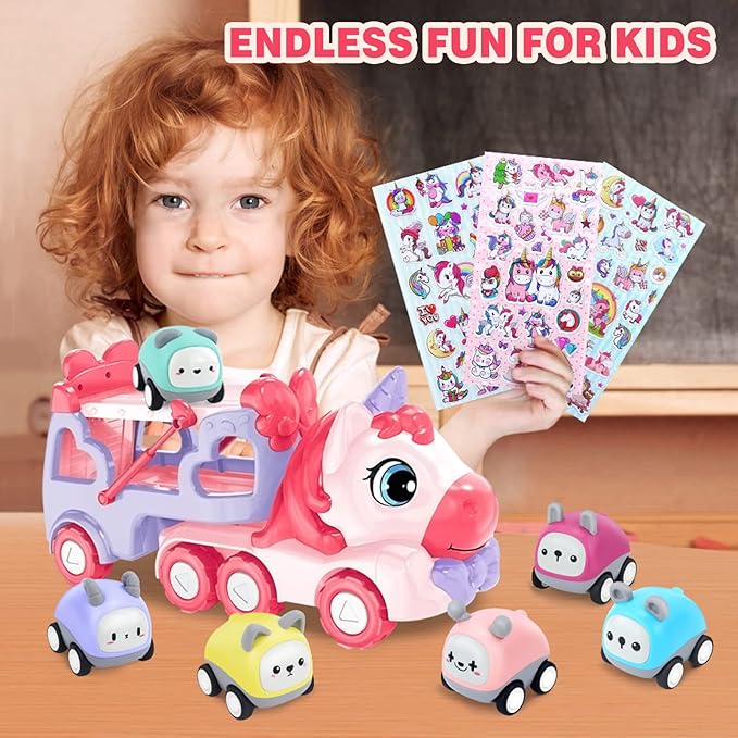 7 in 1 Carrier Truck Cars for Toddlers 1-3,Unicorn Car with Lights & Music,Toddler Girl Toys Age 2-4,Toys for 1 2 3 Year Old Girl Gifts Birthday for Baby Girls