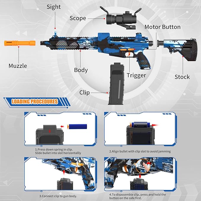 Automatic Toy Foam Blaster with Scope, Electric Toy Gun Dart Blaster with 120 Foam Darts for Guns, Goggles, Air Pocket Technology Outdoor Shooting Game Kids Toys for 8-12 Year Old Boys Girls - Blue