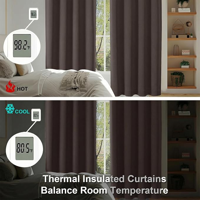 Simplebrand Chocolate Blackout Curtains for Bedroom 96 Inches Long 2 Panels, Solid Thermal Insulated, Energy Saving Living Room Window Treatment Curtains Blackout Drapes, W50 x L96 Inch, Chocolate
