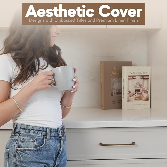 Decorative Books for Home Decor with Storage – Set of 2 Faux Linen Book Boxes with Aesthetic Covers – Enhance Your Coffee Table, Bookshelf Decor – Hidden Storage for Photos, Keepsakes, and Jewelry