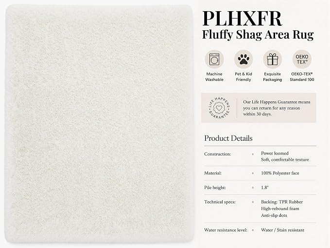 8x10 Area Rugs for Living Room Bedroom: White Soft Fluffy Shag Upgrade Non-Slip High Pile Carpet Large Fuzzy Plush Indoor Floor Decor Shaggy Rug for Kid Boys Girls Dorms Playroom Nursery Modern Home