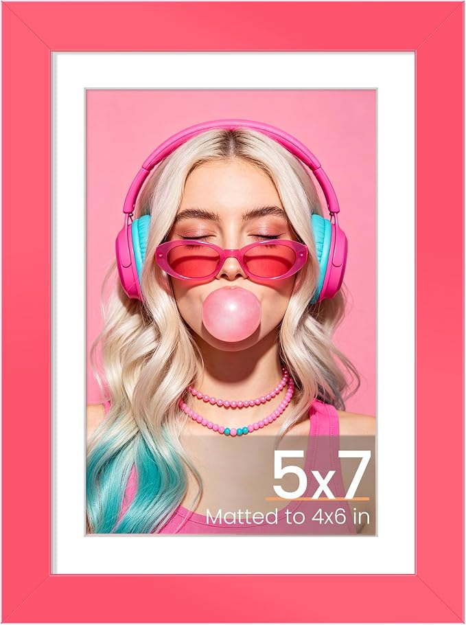 upsimples 5x7 Picture Frame, Display Pictures 4x6 with Mat or 5 x 7 Without, Wall Hanging Photo Frames, Hot Pink, 1 Pack