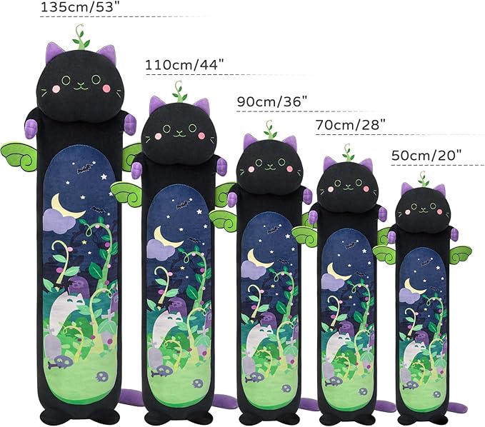 Long Cat Plush 5 Sizes, 120% Extra Filling Giant Plushness Kids Body Pillow, Kawaii Cute Black Cat Stuffed Animals Plushies, Big Long Body Pillow Black Cat Plush Gift for Girls 53”