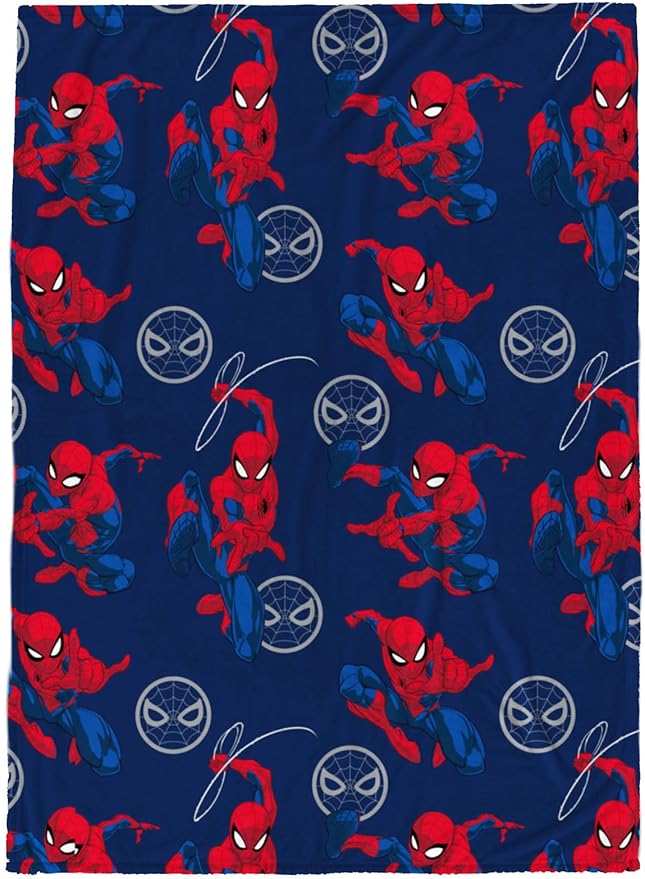 Jay Franco Plush Throw Blanket – 46" x 60" Inch Cartoon Kids Soft & Cozy Fleece Throw for Bedroom & Couch Décor, Official Licensed Product, Navy - Spiderman