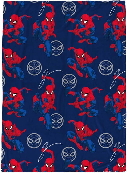 Jay Franco Plush Throw Blanket – 46" x 60" Inch Cartoon Kids Soft & Cozy Fleece Throw for Bedroom & Couch Décor, Official Licensed Product, Navy - Spiderman