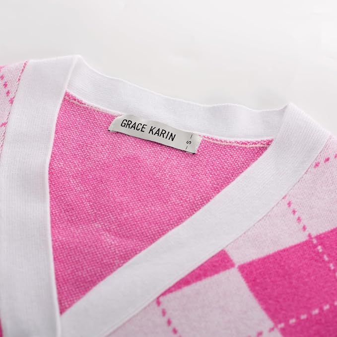 GRACE KARIN Womens Cardigan Sweater Fall Fashion Argyle Sweater Button Up Cardigan Teacher Outfits Preppy Clothes