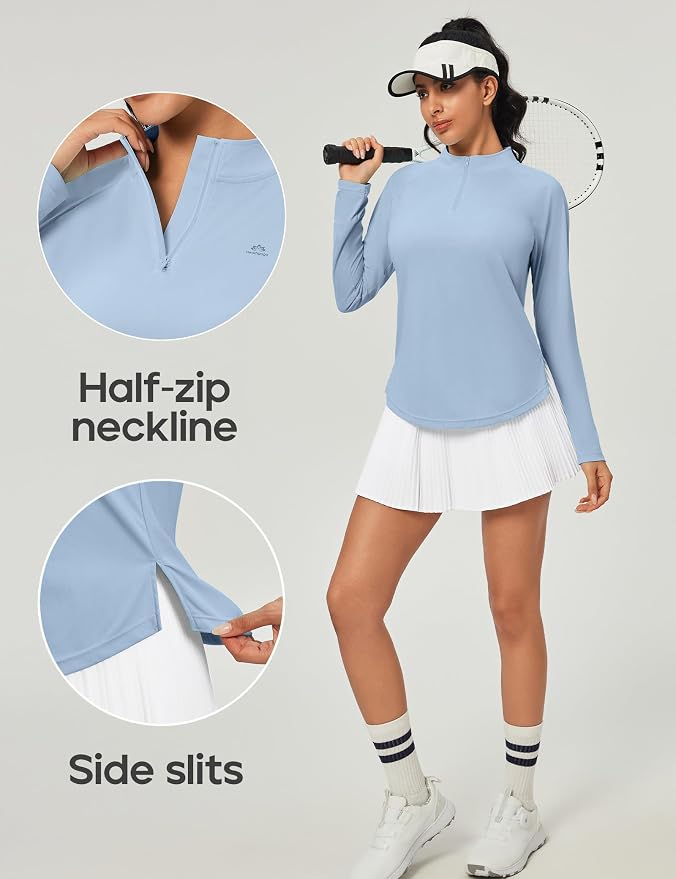 Heathyoga Long Sleeve Workout Tops for Women Golf Shirt UPF 50+ Swim Shirts for Woman UV Sun Protection Quarter Zip Pullover