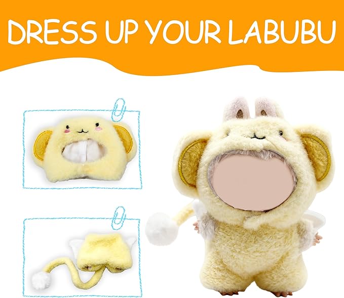 17cm Doll Clothes, Bear Outfits for Clothes Set, Premium Fashion Dolls Keychain Accessories, Faking Animal Style Outfit Jumpsuit (bee)